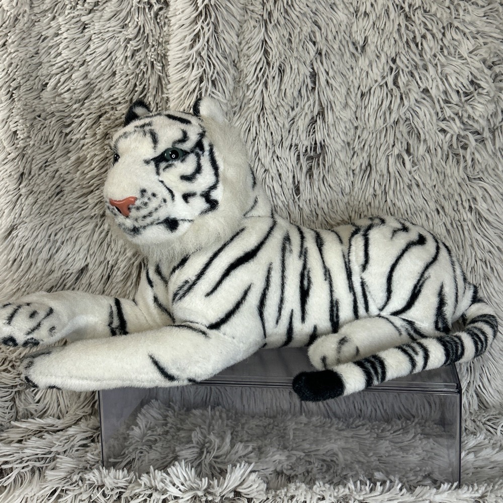 White Siberian Tiger Laying Plush 18" Best Made Toys Stuffed Animal‎ Black White